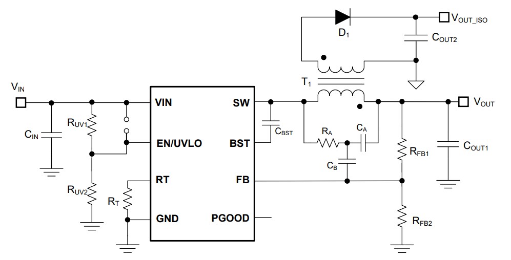 Schematic - Texas Instruments LMR71915EVM-FLBK Fly-Buck™ Converter Eval Module